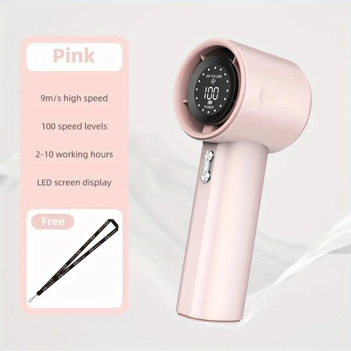 Portable Turbo Fan 4000mAh Handheld Fan Digital Display LED Display Fan 100 Wind Speed Super Long Battery Life Travel or Outdoor Aura Heaven