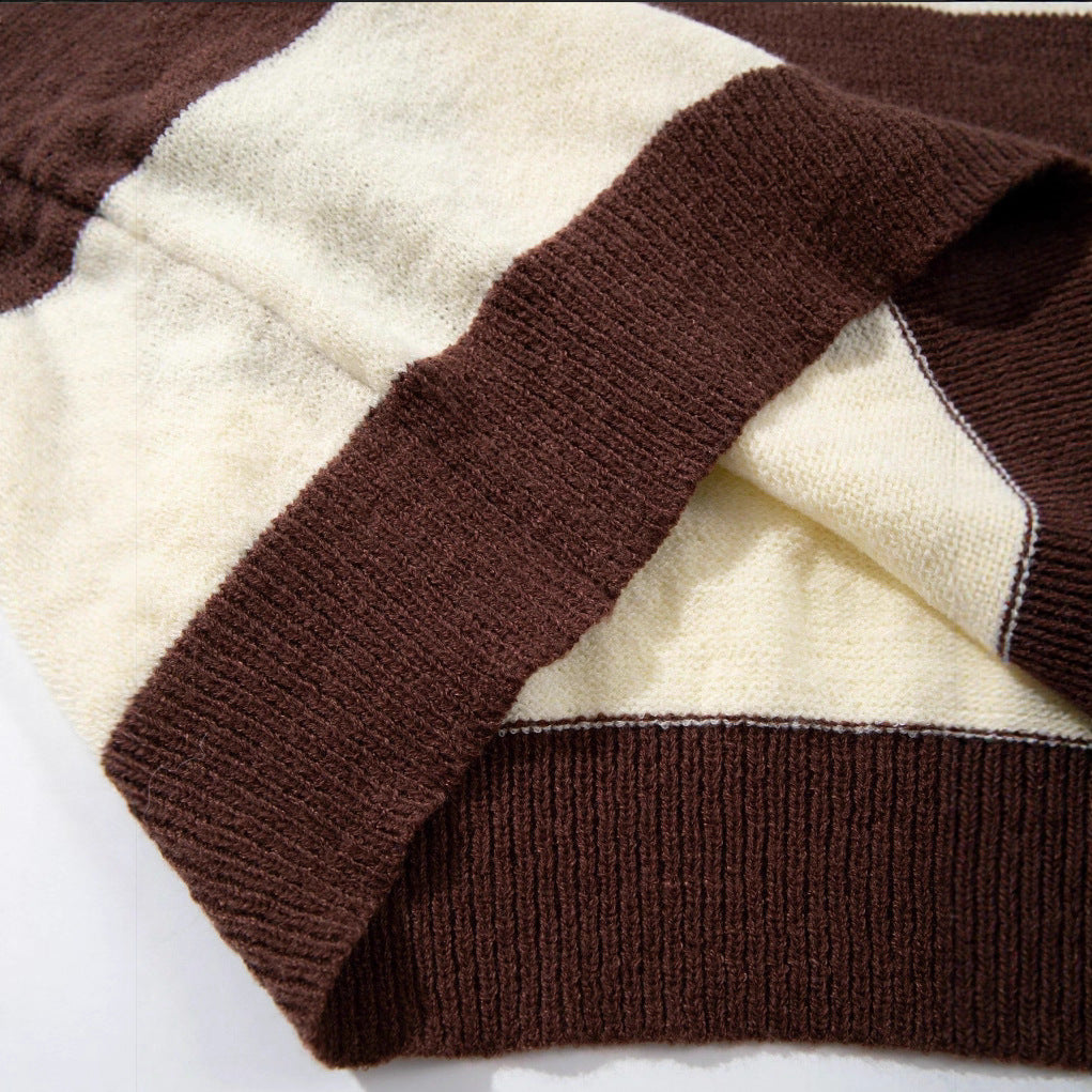 Long-sleeve Thermal Padded Casual Cozy Sweater With Vertical Stripes