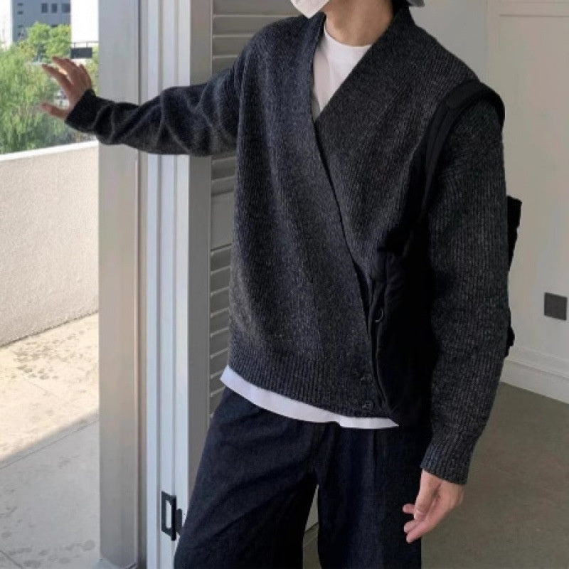 Relaxed-fit V-neck Knit Jacket Versatile And Minimalist Style