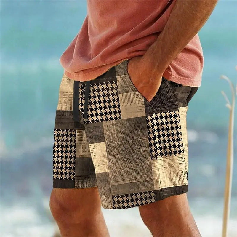 Hawaiian 3D Plaid Print Beach Shorts