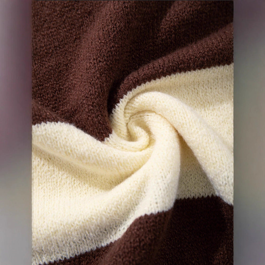 Long-sleeve Thermal Padded Casual Cozy Sweater With Vertical Stripes