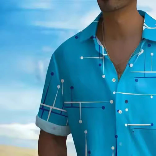 Fashion  Print Lapel Short Sleeve