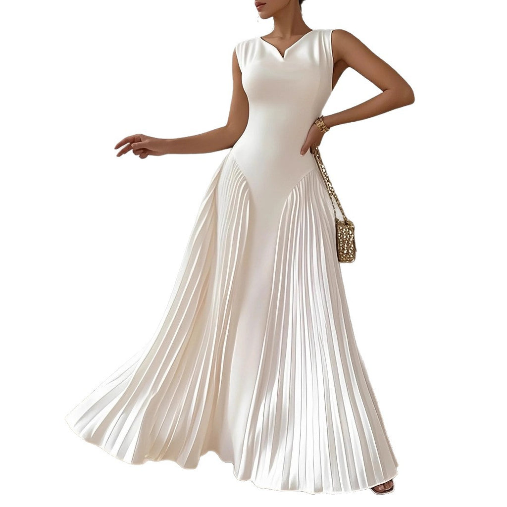 European style Elegant Pleated Waist-cinching Maxi Dress