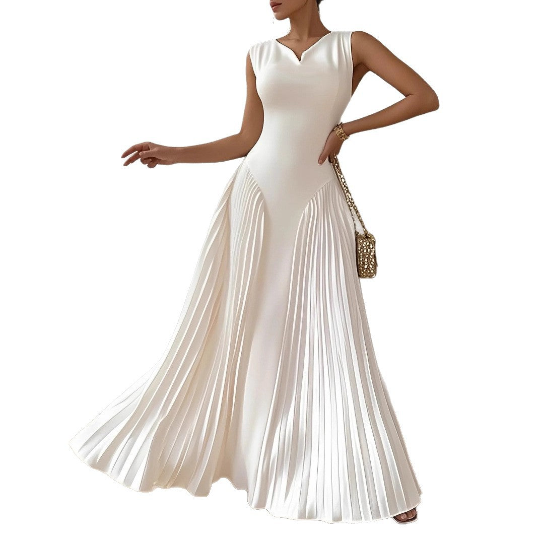 European style Elegant Pleated Waist-cinching Maxi Dress