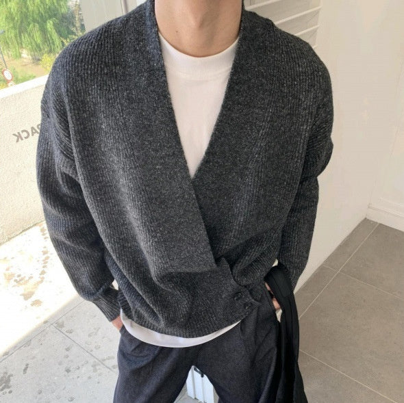 Relaxed-fit V-neck Knit Jacket Versatile And Minimalist Style