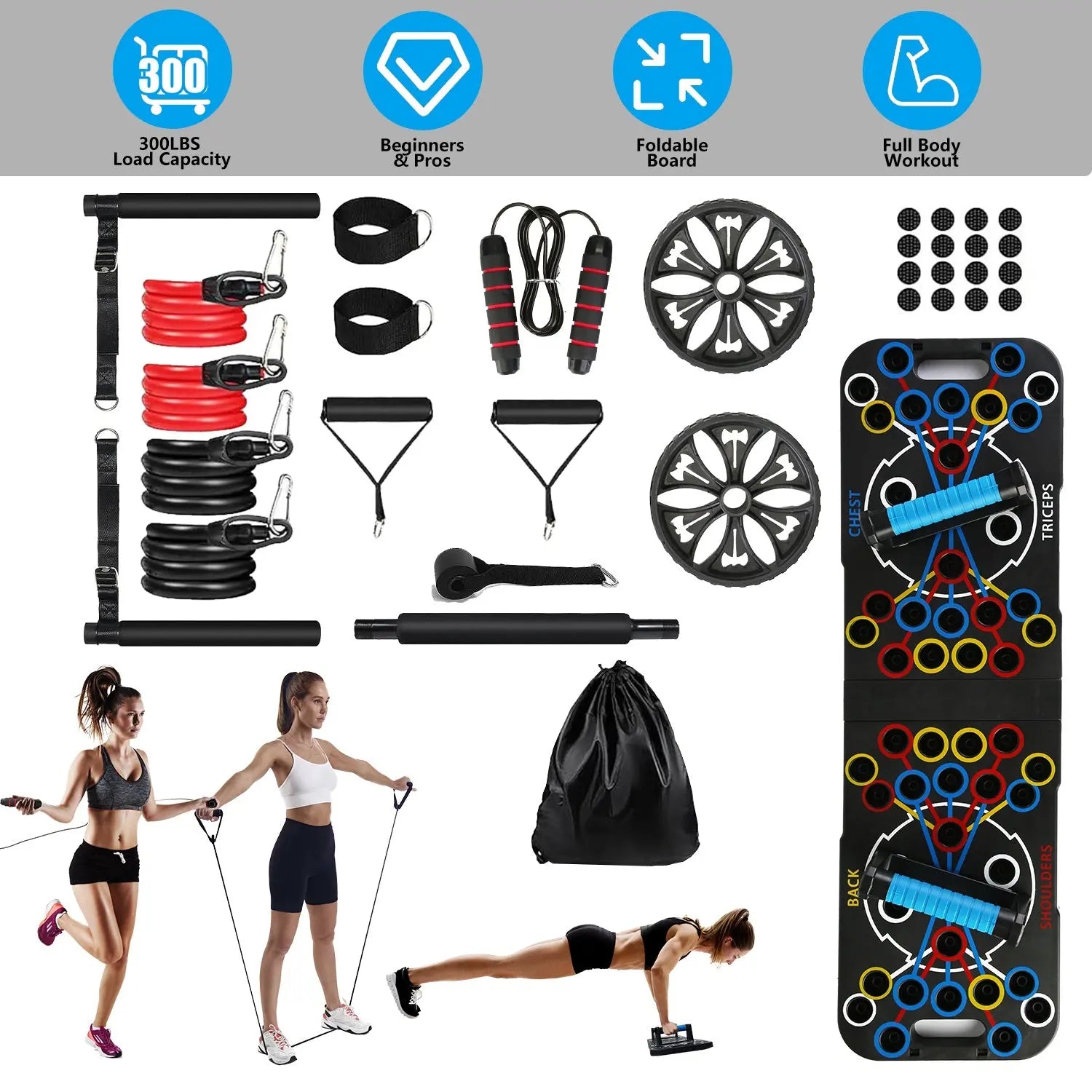 Multifunctional Push Up Board Home Strength Training Equipment With 15 Fitness Accessories Pilates Bar Resistance Band Roller Wheel Full Body Workout Home Gym Equipment Aura Heaven
