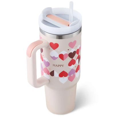 40 Oz Tumbler With Handle Straw Insulated, Stainless Steel Spill Proof Vacuum Aura Heaven
