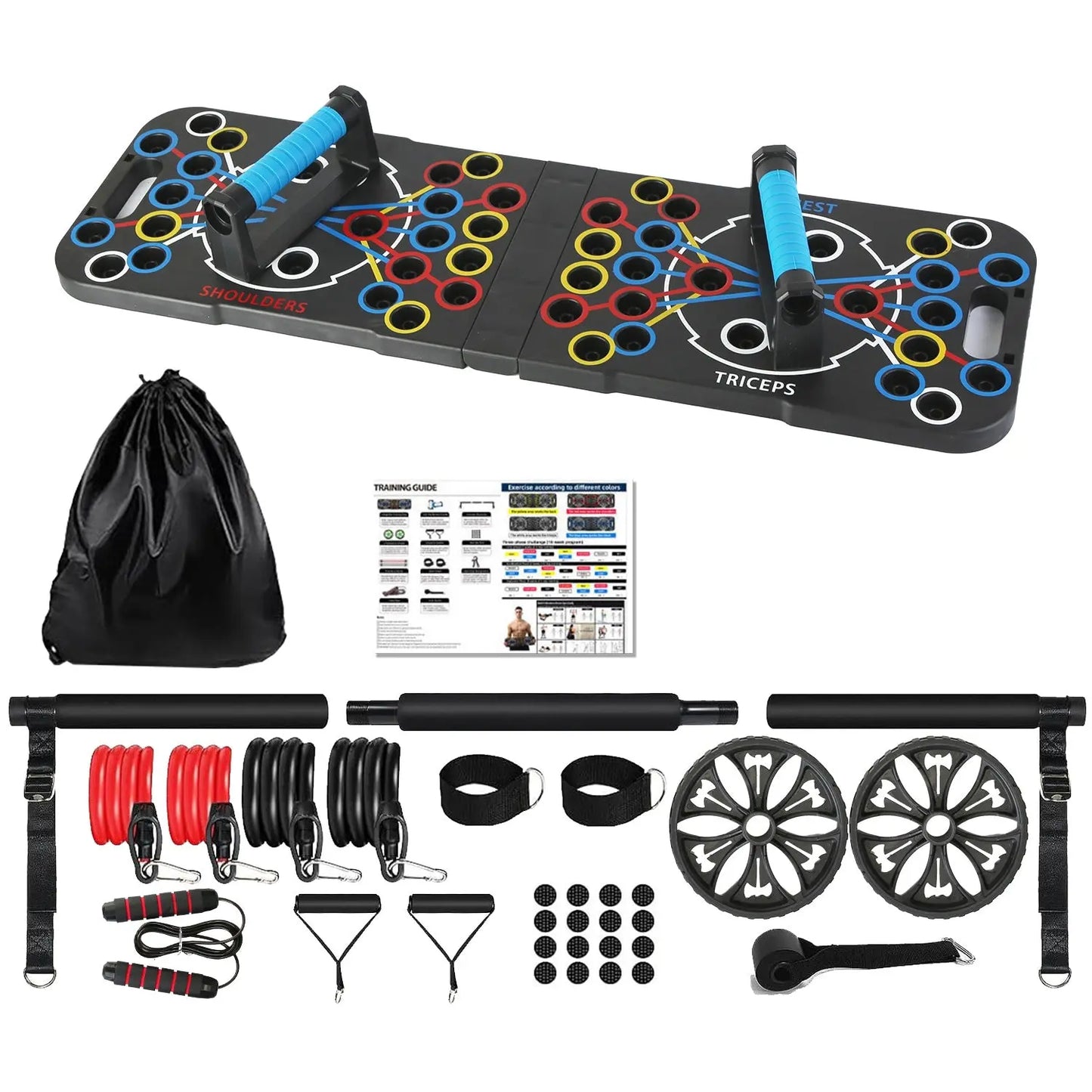 Multifunctional Push Up Board Home Strength Training Equipment With 15 Fitness Accessories Pilates Bar Resistance Band Roller Wheel Full Body Workout Home Gym Equipment Aura Heaven