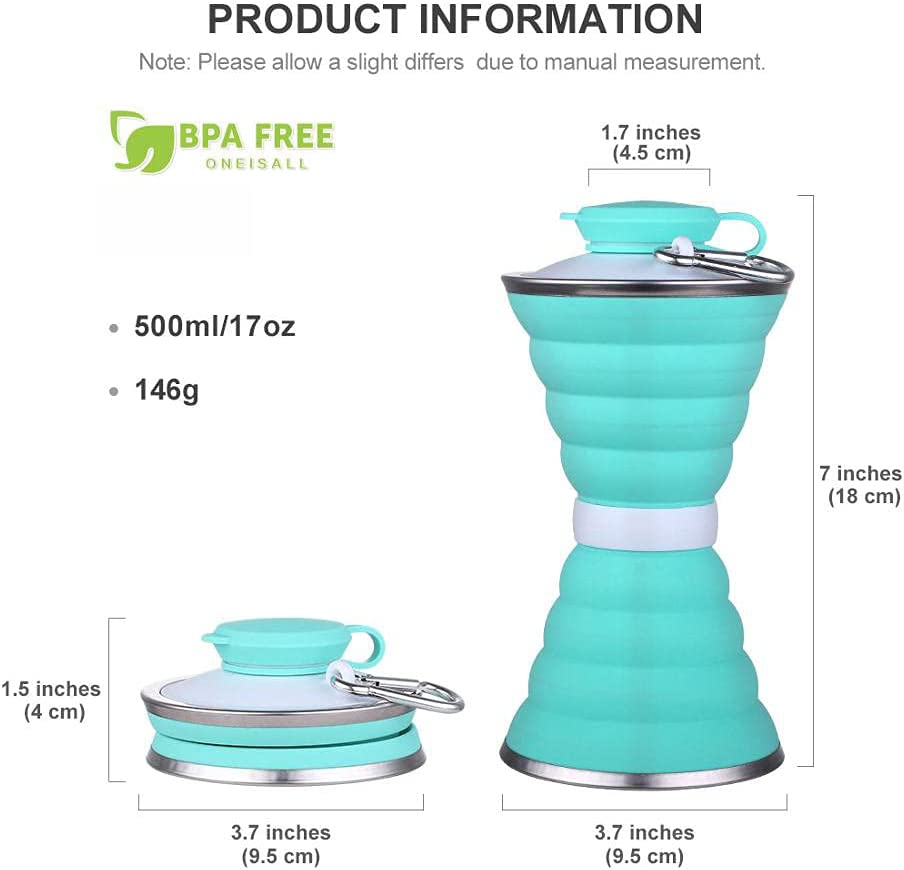 500ml Foldable Silicone Sports Bottle – back view | Aura Heaven
