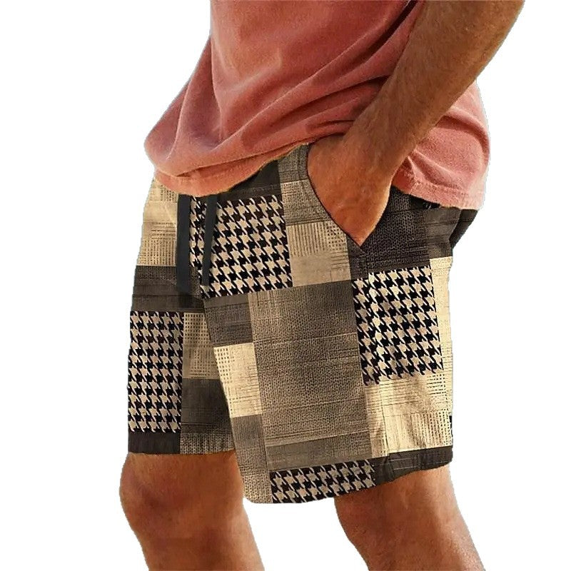 Hawaiian 3D Plaid Print Beach Shorts
