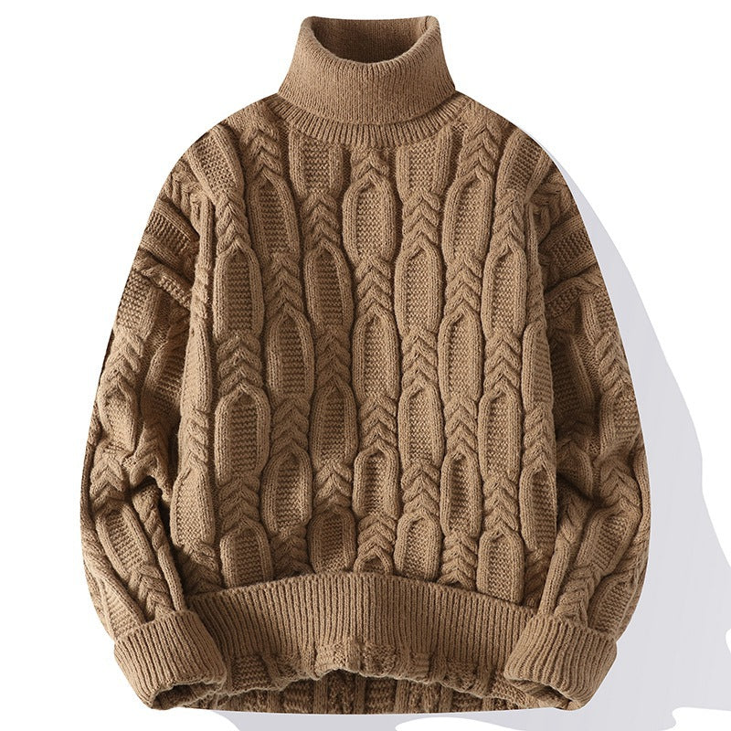 Mens Autumnwinter Turtleneck Cable-knit Sweater