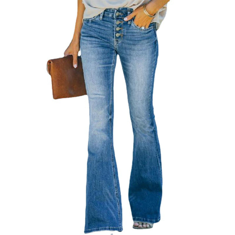 High Waist Bell Bottom Jeans Trendy Wear Washed Out Street Style