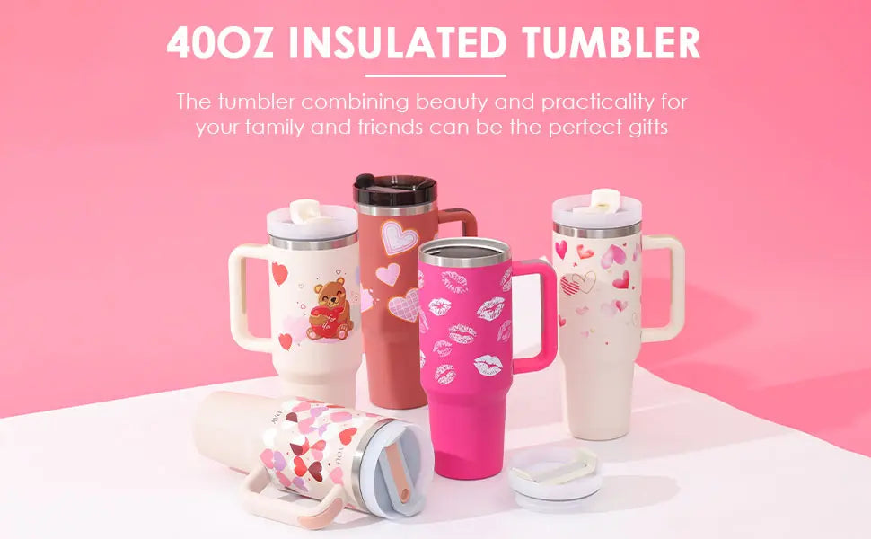 40 Oz Tumbler With Handle Straw Insulated, Stainless Steel Spill Proof Vacuum Aura Heaven