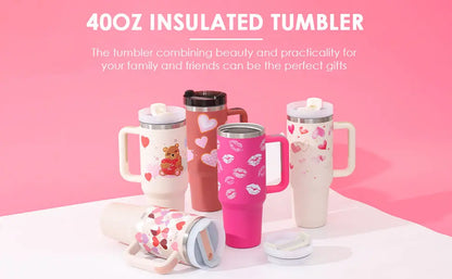 40 Oz Tumbler With Handle Straw Insulated, Stainless Steel Spill Proof Vacuum Aura Heaven