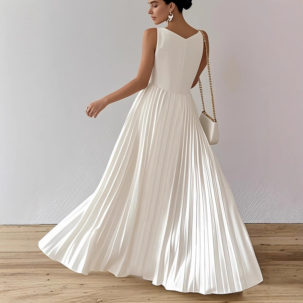 European style Elegant Pleated Waist-cinching Maxi Dress