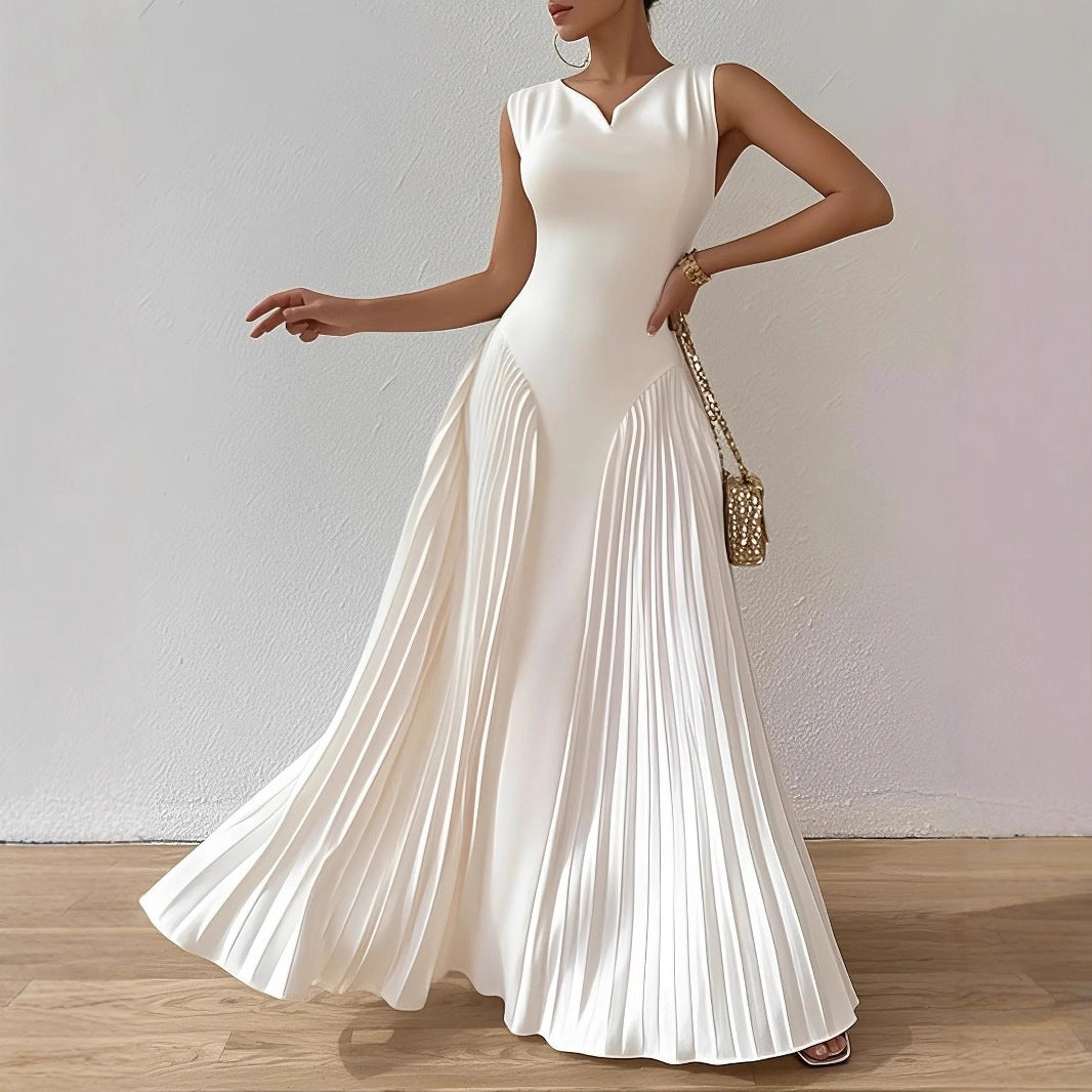 European style Elegant Pleated Waist-cinching Maxi Dress