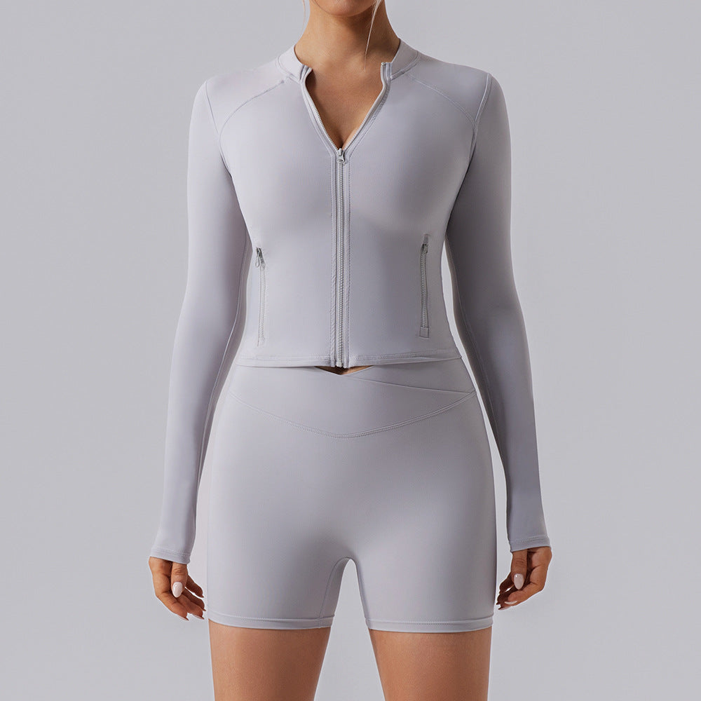 Women's Long Sleeve Zipper Yoga Top – lifestyle shot | Aura Heaven