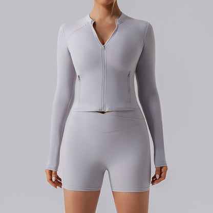 Women's Long Sleeve Zipper Yoga Top – lifestyle shot | Aura Heaven