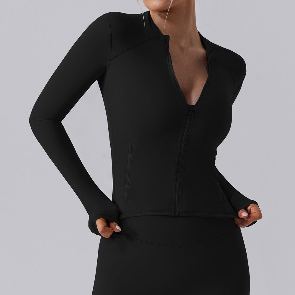 Women's Long Sleeve Zipper Yoga Top – in use | Aura Heaven
