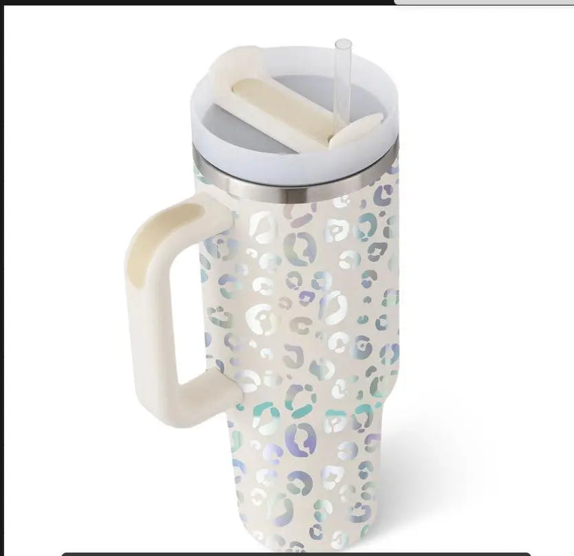 40 Oz Tumbler With Handle Straw Insulated, Stainless Steel Spill Proof Vacuum Aura Heaven