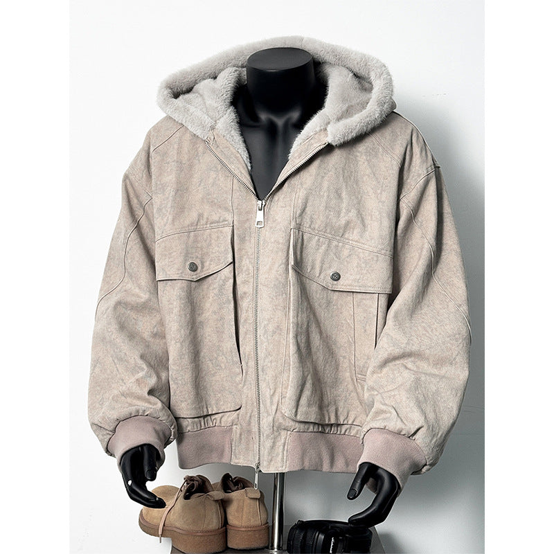 New Winter Men's Retro Marble-Textured Cotton Padded Jacket