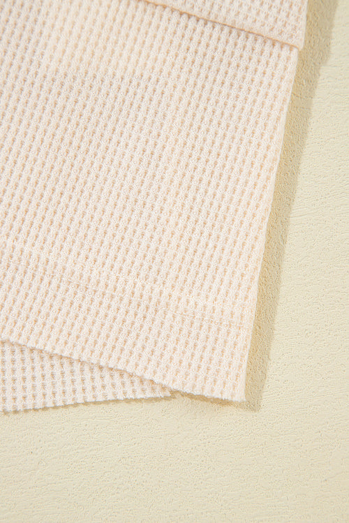 Pink Waffle Long Sleeve Collared Half Button Relaxed Fit Top