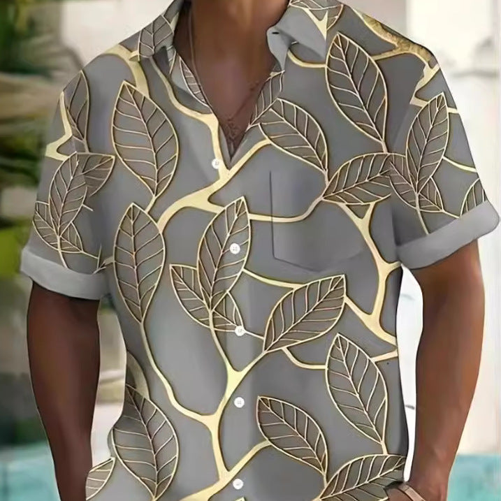 Fashion  Print Lapel Short Sleeve