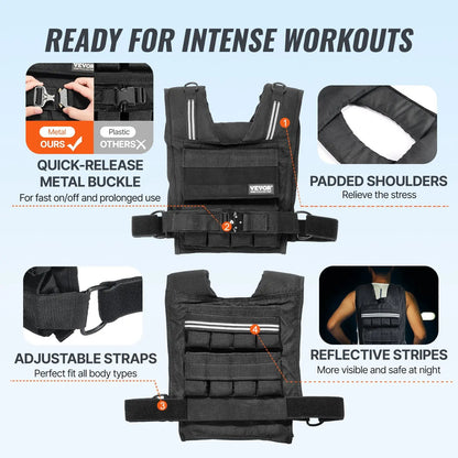 Adjustable Weighted Vest, 35lb Weight Vest With Iron Weights Aura Heaven