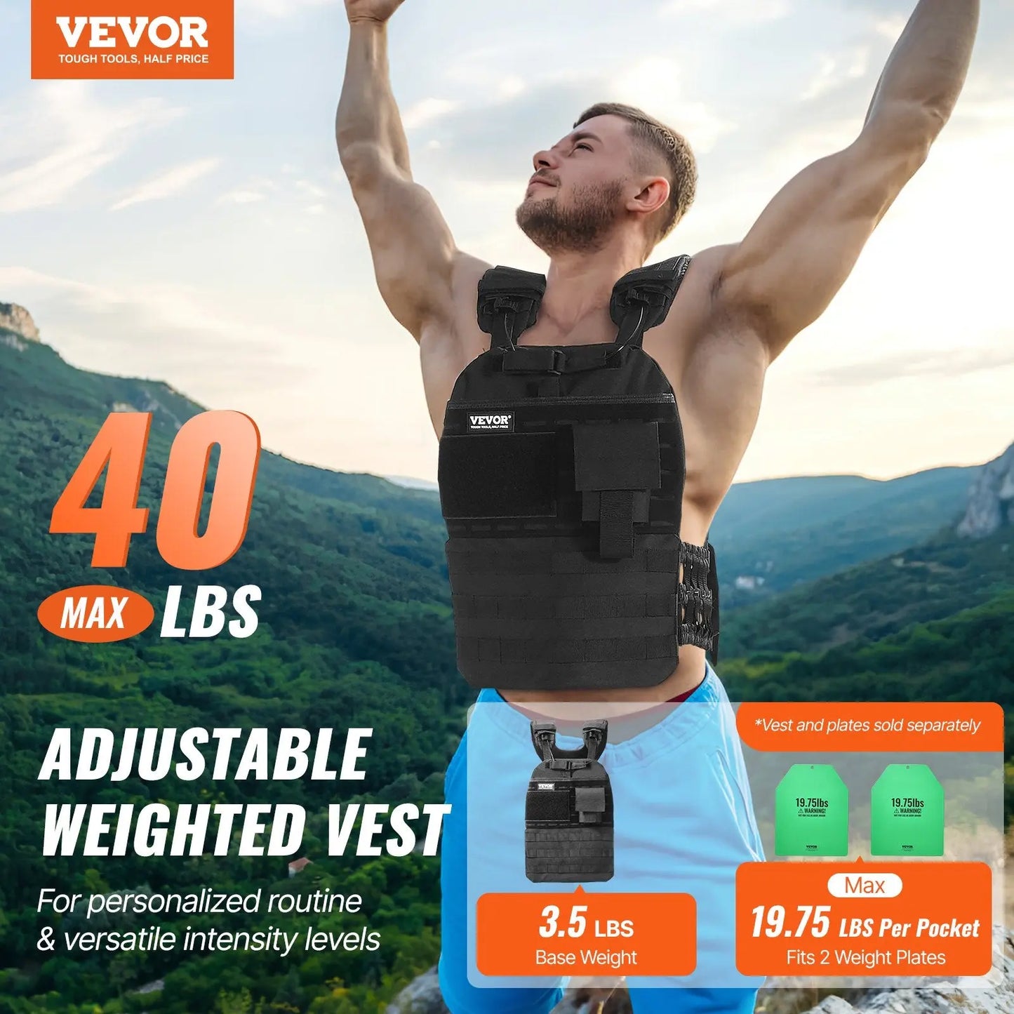 Weighted Vest, 40lb Weight Vest, Adjustable Body Weight Jacket For Men Women Aura Heaven