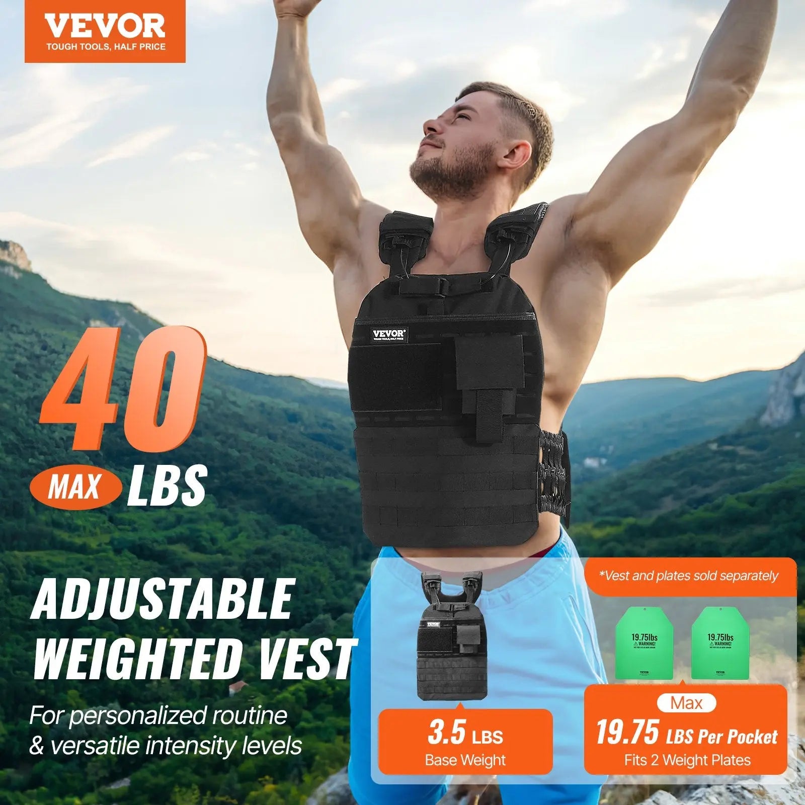 Weighted Vest, 40lb Weight Vest, Adjustable Body Weight Jacket For Men Women Aura Heaven
