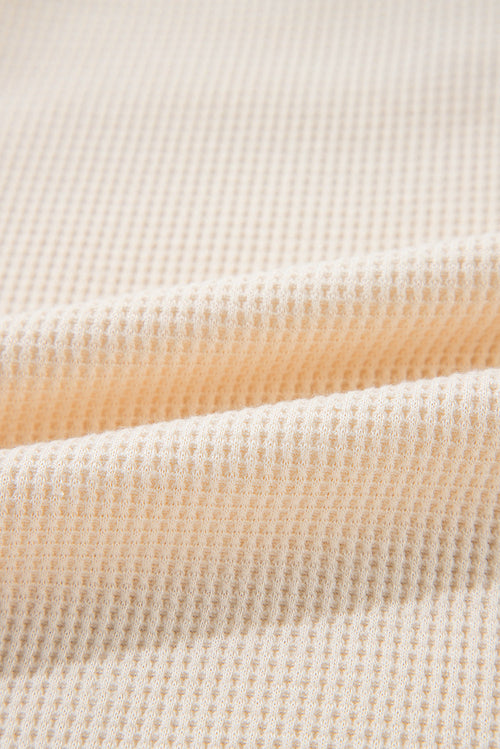 Pink Waffle Long Sleeve Collared Half Button Relaxed Fit Top