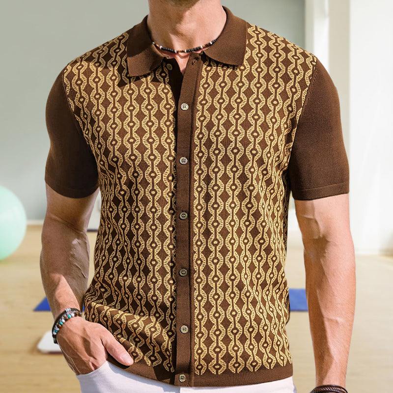 Summer  Sweater Lapel Jacquard Cardigan For Men