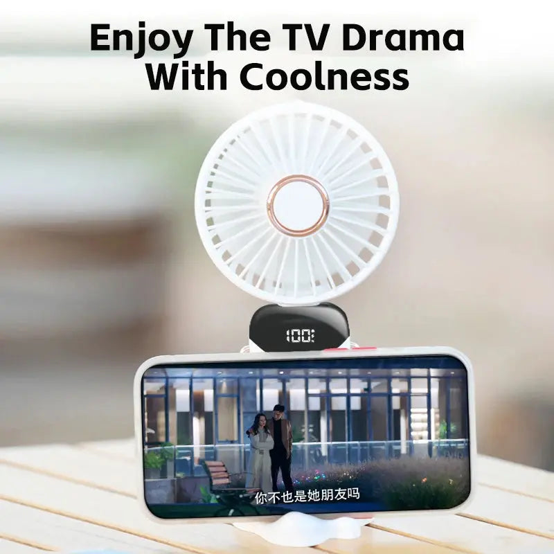 Mini Cooling Fan Rechargeable Battery USB Handheld Digital Display Aura Heaven