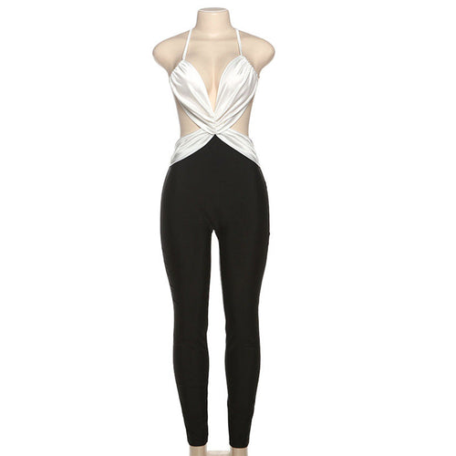 Women Clothes Sexy Backless Contrast Color High Waist Tight
