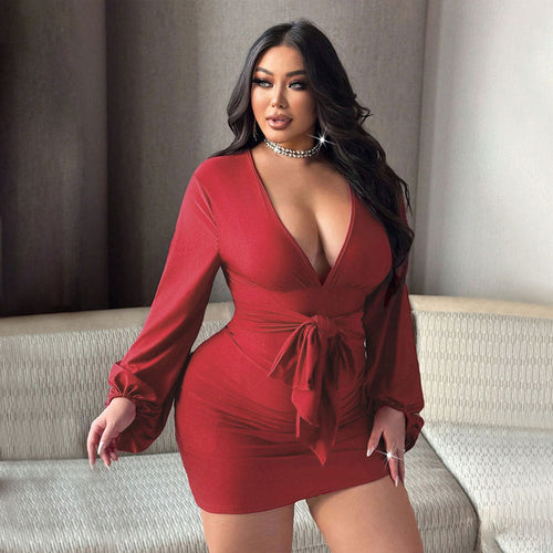 Plus Size Women Clothes Sexy V neck Dress Summer High Waist Sheath