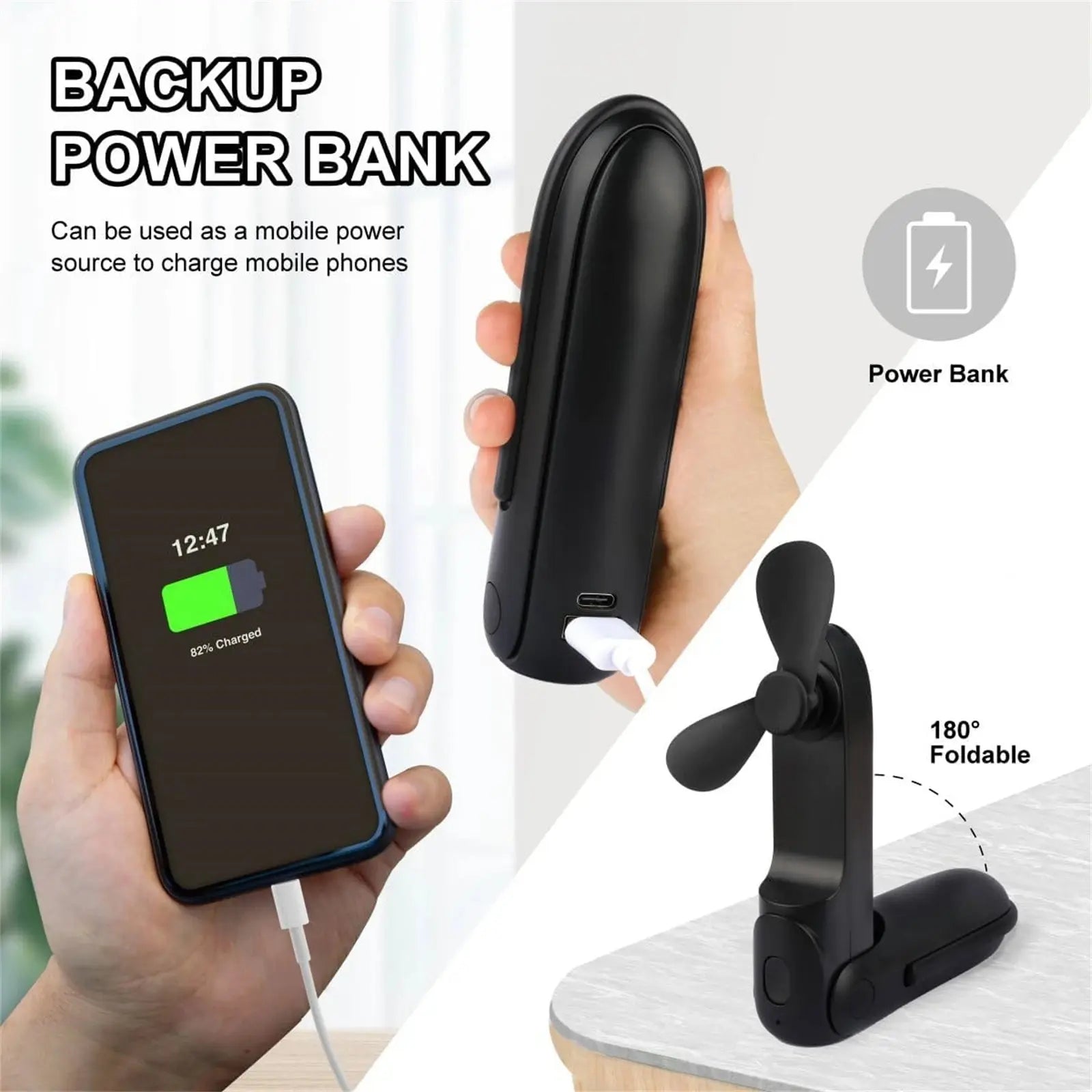 Mini Fan Handheld, 3 Speeds Handheld Fan, 3 in 1 Portable USB Fan with Flashlight Power Aura Heaven