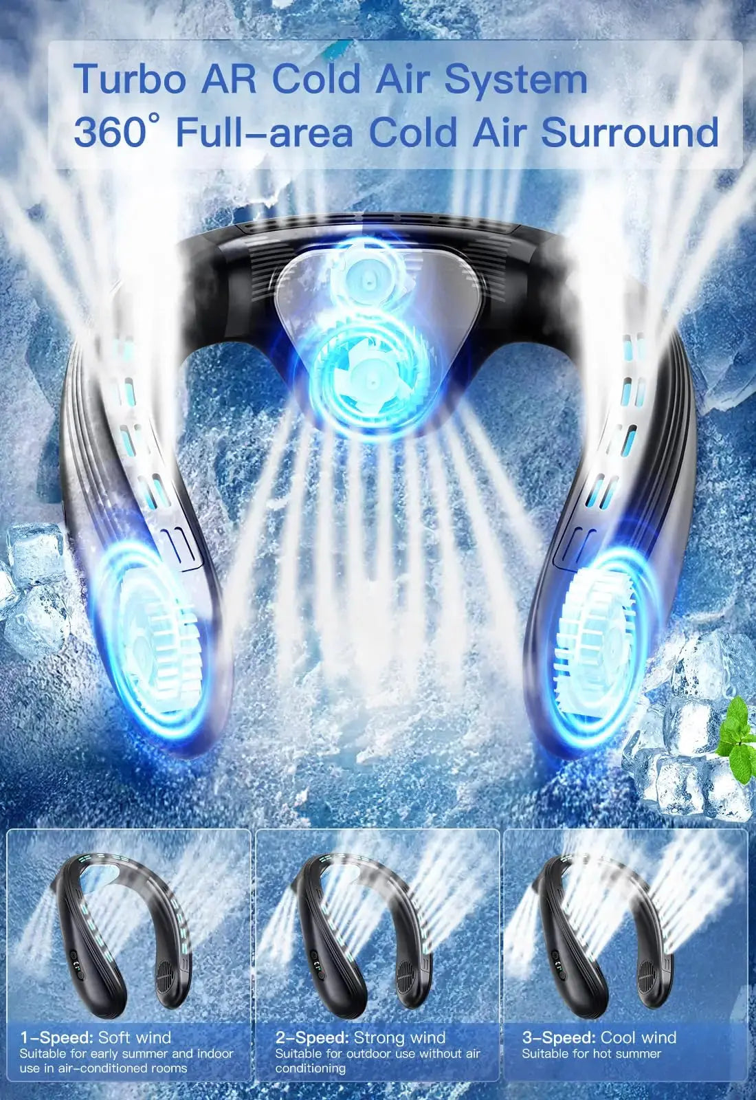 New Neck Air Conditioner Portable Neck Fan Rechargeable Semiconductor Cooling Bladeless Fan Outdoor Personal Fan Wearable Cooler Aura Heaven