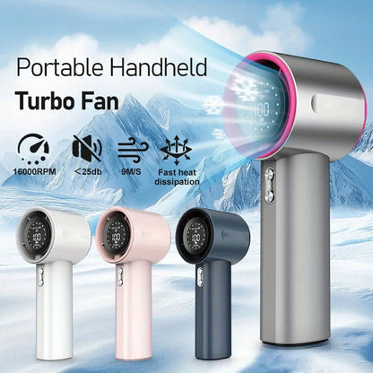 Portable Turbo Fan 4000mAh Handheld Fan Digital Display LED Display Fan 100 Wind Speed Super Long Battery Life Travel or Outdoor Aura Heaven