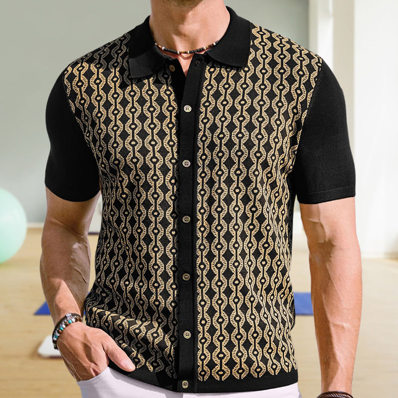 Summer  Sweater Lapel Jacquard Cardigan For Men