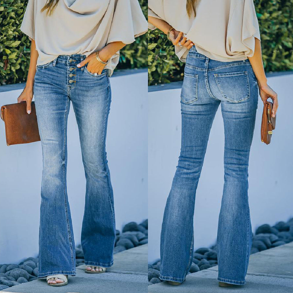 High Waist Bell Bottom Jeans Trendy Wear Washed Out Street Style