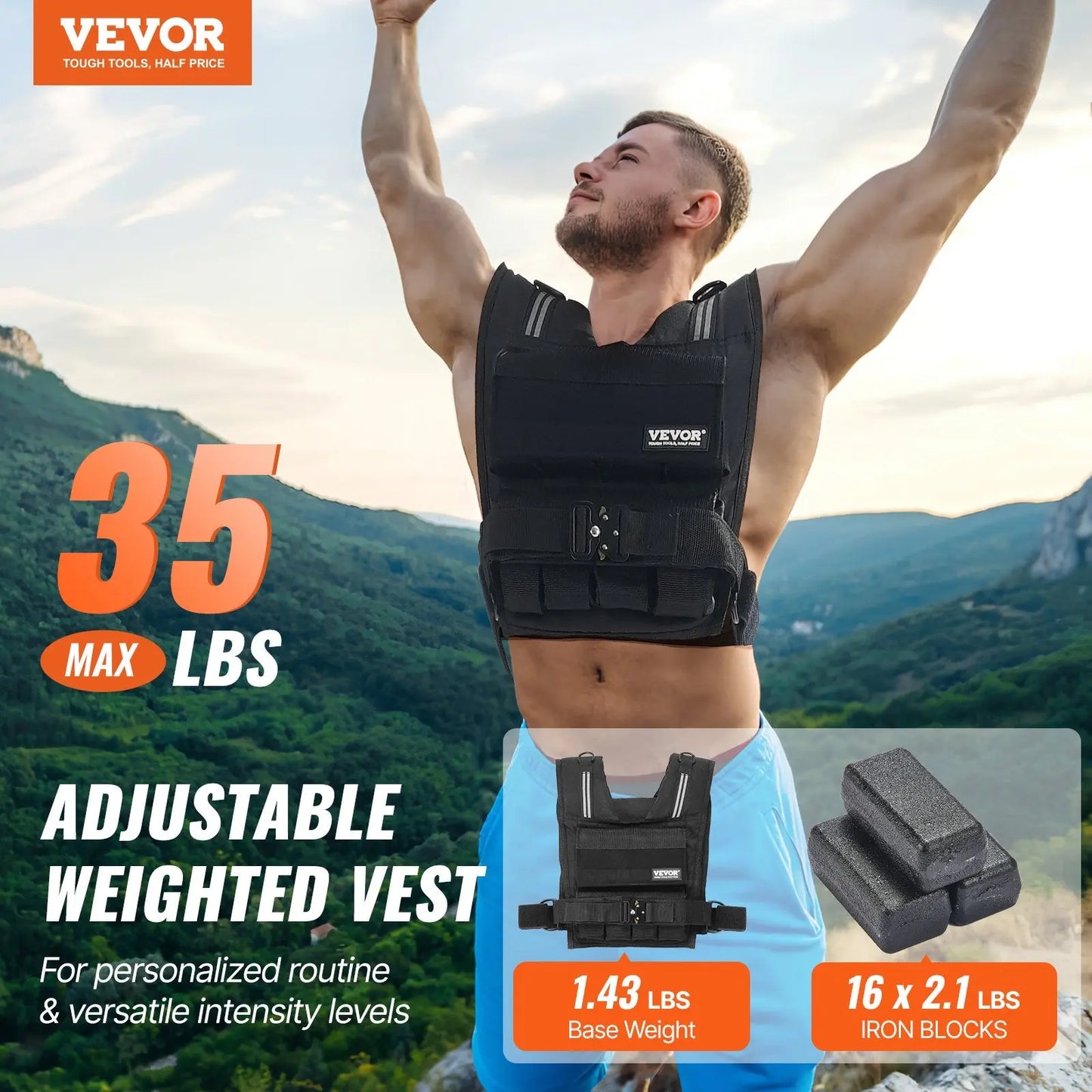 Adjustable Weighted Vest, 35lb Weight Vest With Iron Weights Aura Heaven