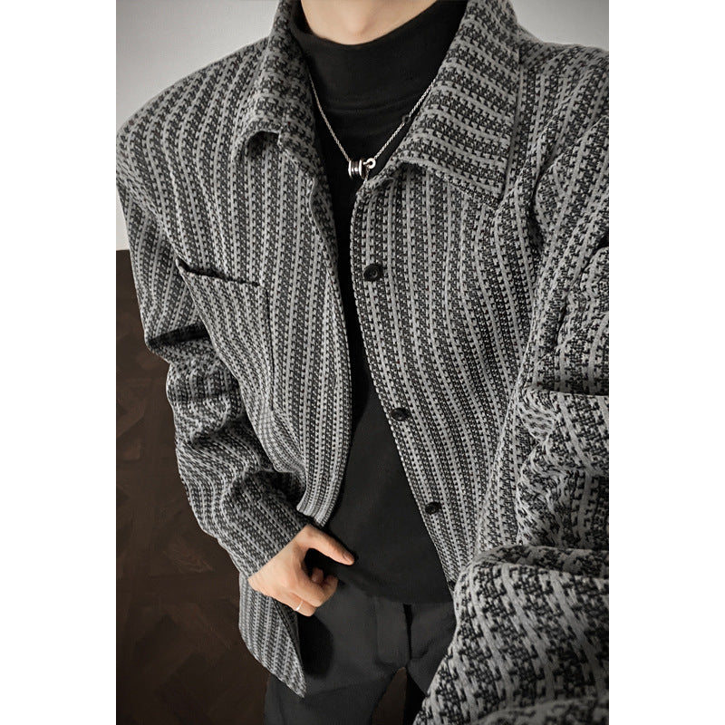 Men's Bold Herringbone Chanel-Style Shirt Jacket