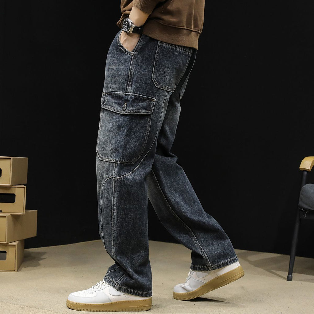 Loose-fitting Plus-size Autumnwinter Wide-leg Cargo Pants With Multiple Pockets