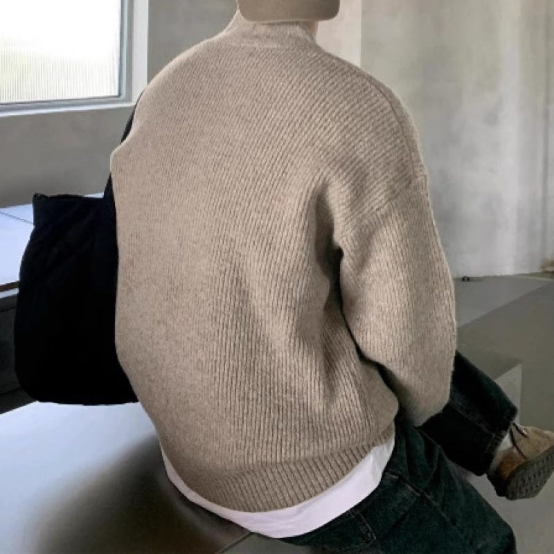 Relaxed-fit V-neck Knit Jacket Versatile And Minimalist Style