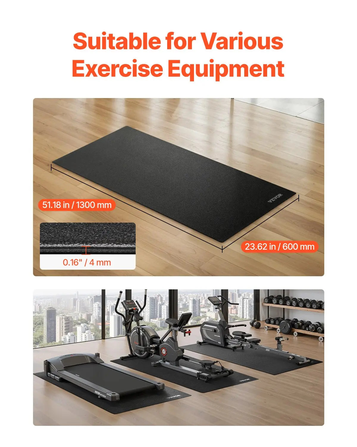 Treadmill Mat For Carpet Floor, 23.62'- 51.18' - 0.16' Exercise Equipment Mat For Elliptical And Walking Pad, High Density PVC Floor Protector, Waterproof And Non-slip For Home Gym Aura Heaven