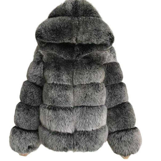 Minimalist Hooded Patchwork Fur Grass Jacket