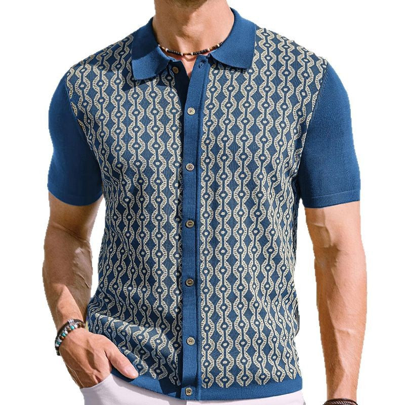 Summer  Sweater Lapel Jacquard Cardigan For Men