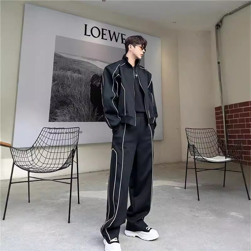 Sleek Edgy Casual Wide-leg Pants Sports Suit With Wide-leg Pants