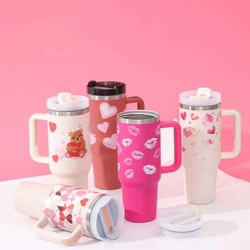 40 Oz Tumbler With Handle Straw Insulated, Stainless Steel Spill Proof Vacuum Aura Heaven