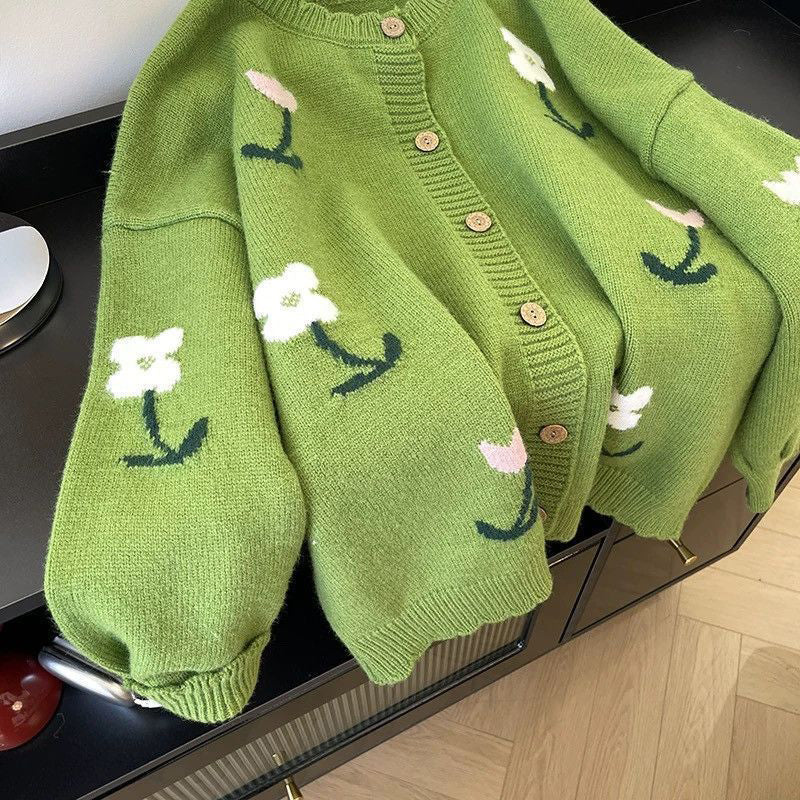 Floral Cardigan Sweater Open Front Long Sleeve Button Down Outerwear